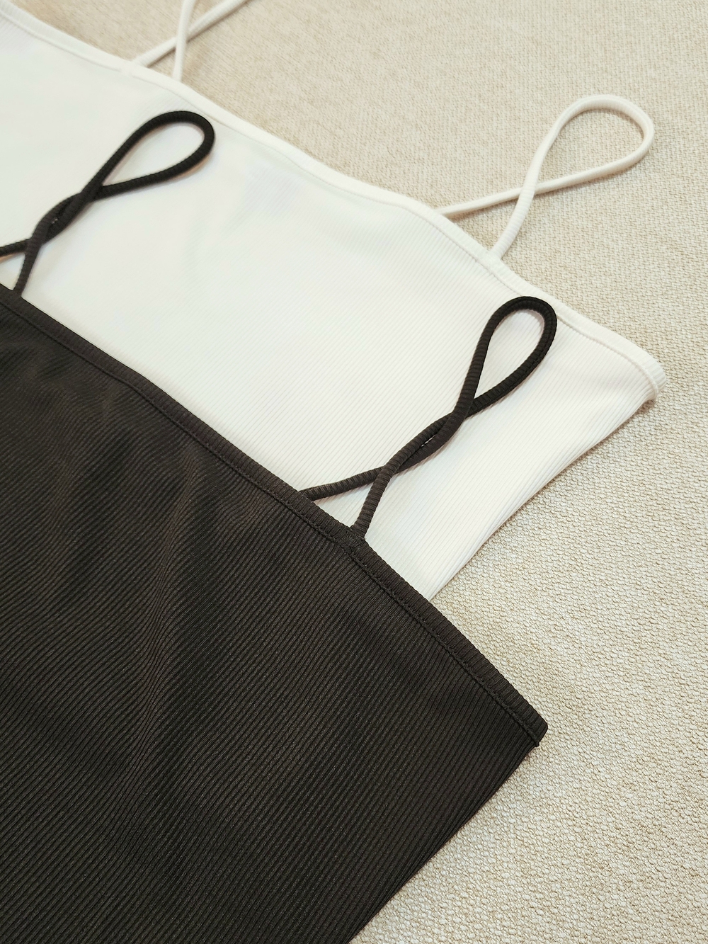 2 Spaghetti Strap Ribbed Crop Tops — Black & White, Large - Picture 8 of 10